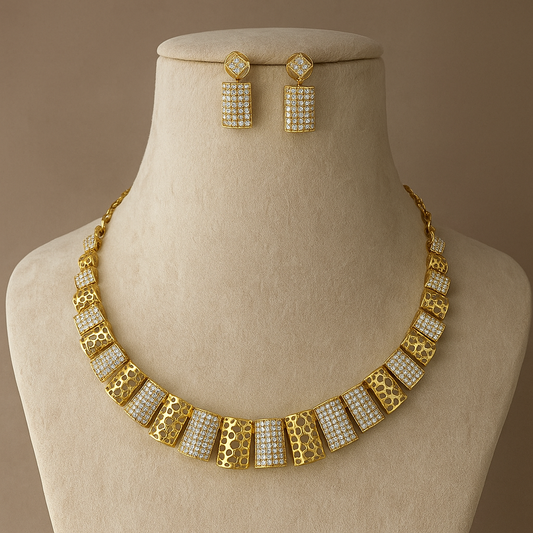 Luxury Crystal Rhinestone Collar Necklace and Earrings Set