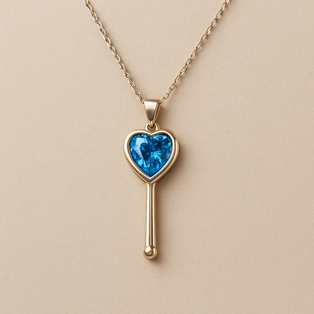 Heart Key Pendant Chain with Blue Crystal