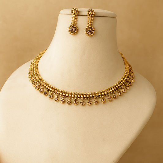 Traditional Gold-Plated Necklace Set with Turquoise Stones