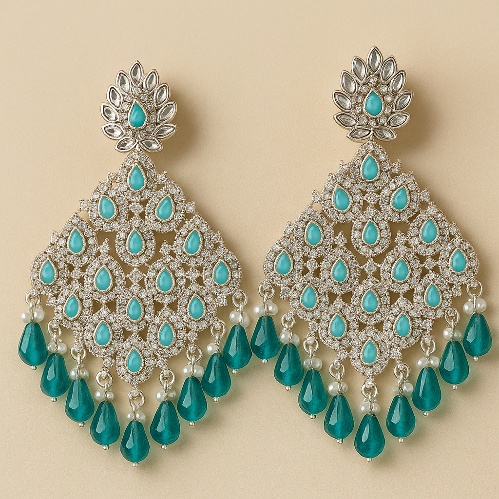 Silver and Blue Chandelier Earrings – Traditional Statement Jewelry