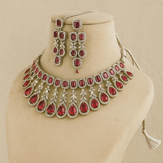 Women Silver-Plated American Diamond-Studded Necklace & Earrings Set
