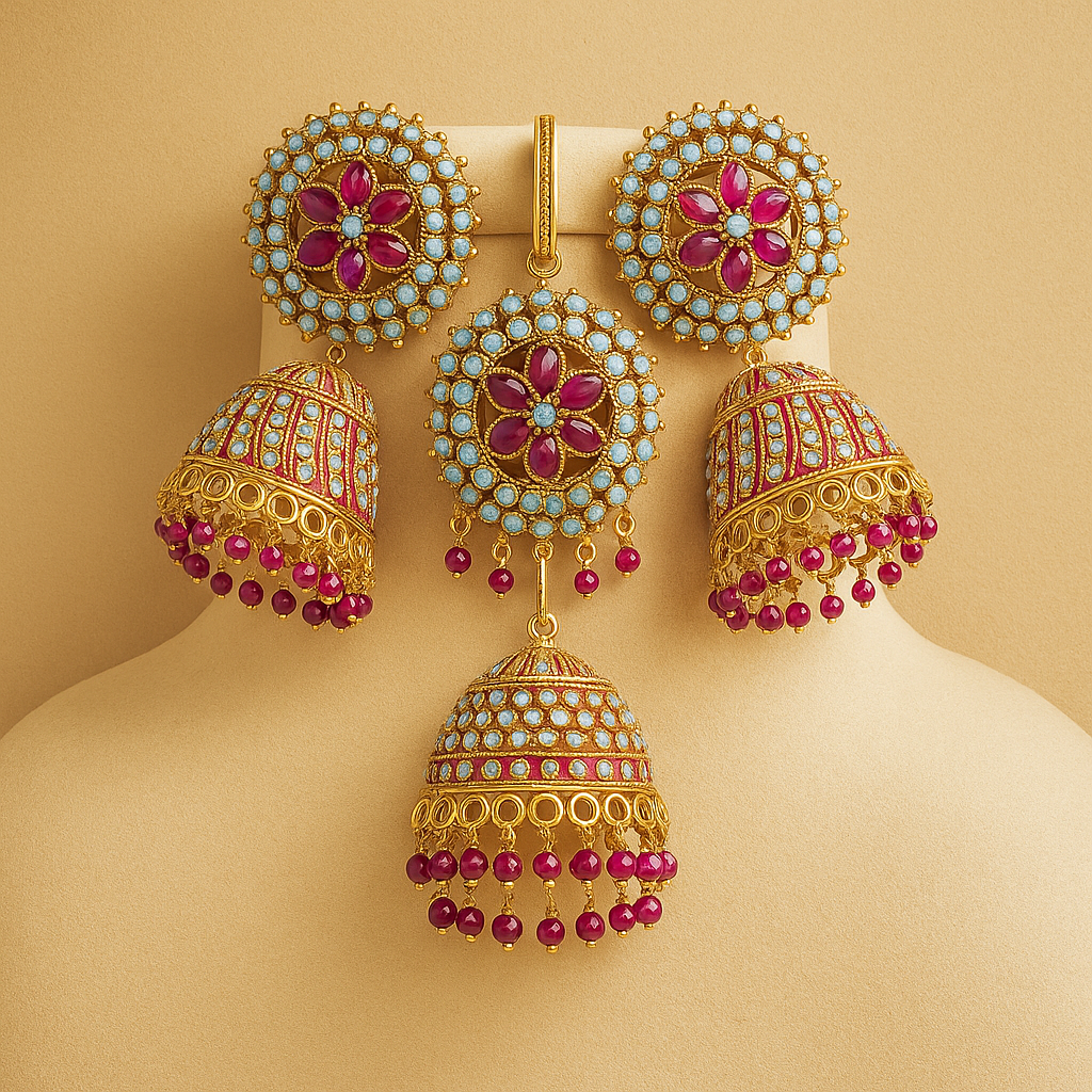 Jhumka Earrings with Maang Tikka