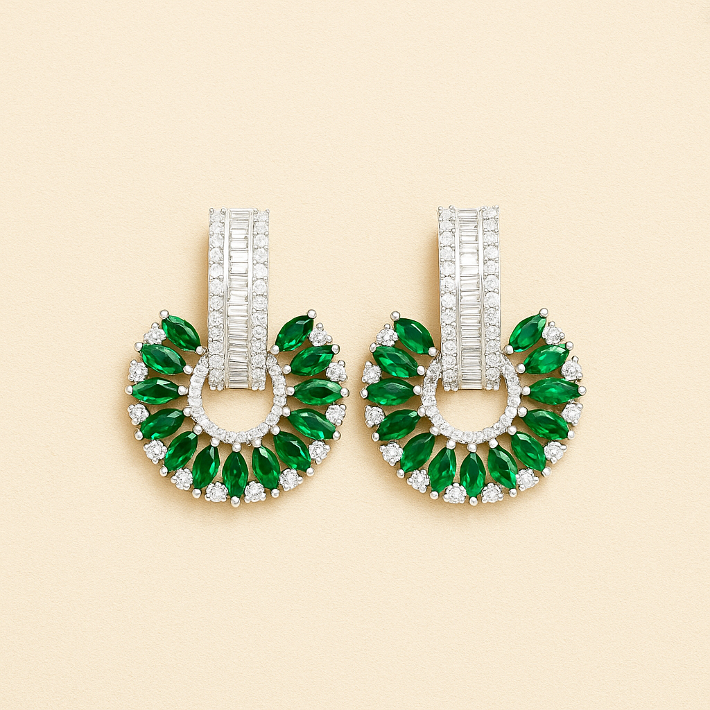 AD Elegant Emerald Green Hoop Earrings – Dazzling Crystal Luxury Jewelry
