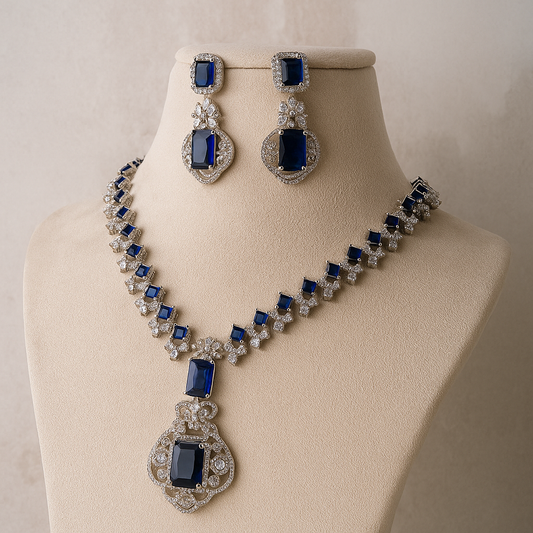 Luxury Blue Sapphire Crystal Jewellery Set with Necklace and Earrings