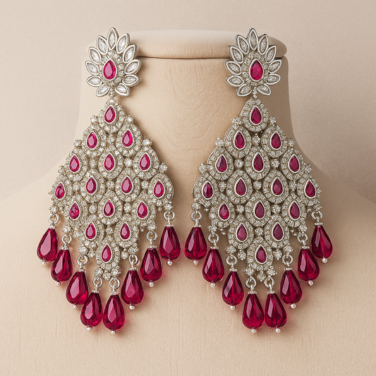 Traditional Indian Style Crystal Chandelier Earrings