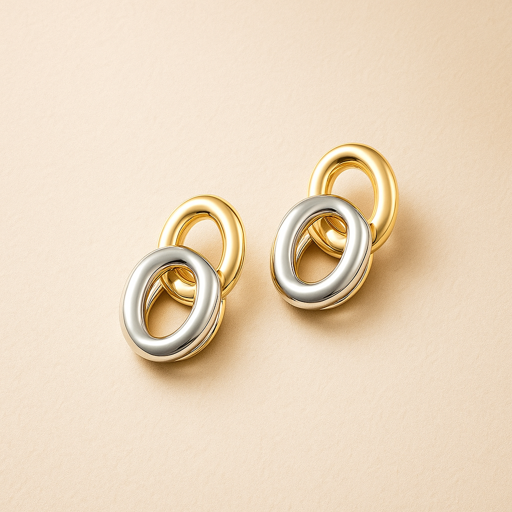 Two-Tone Interlocked Oval Drop Earrings