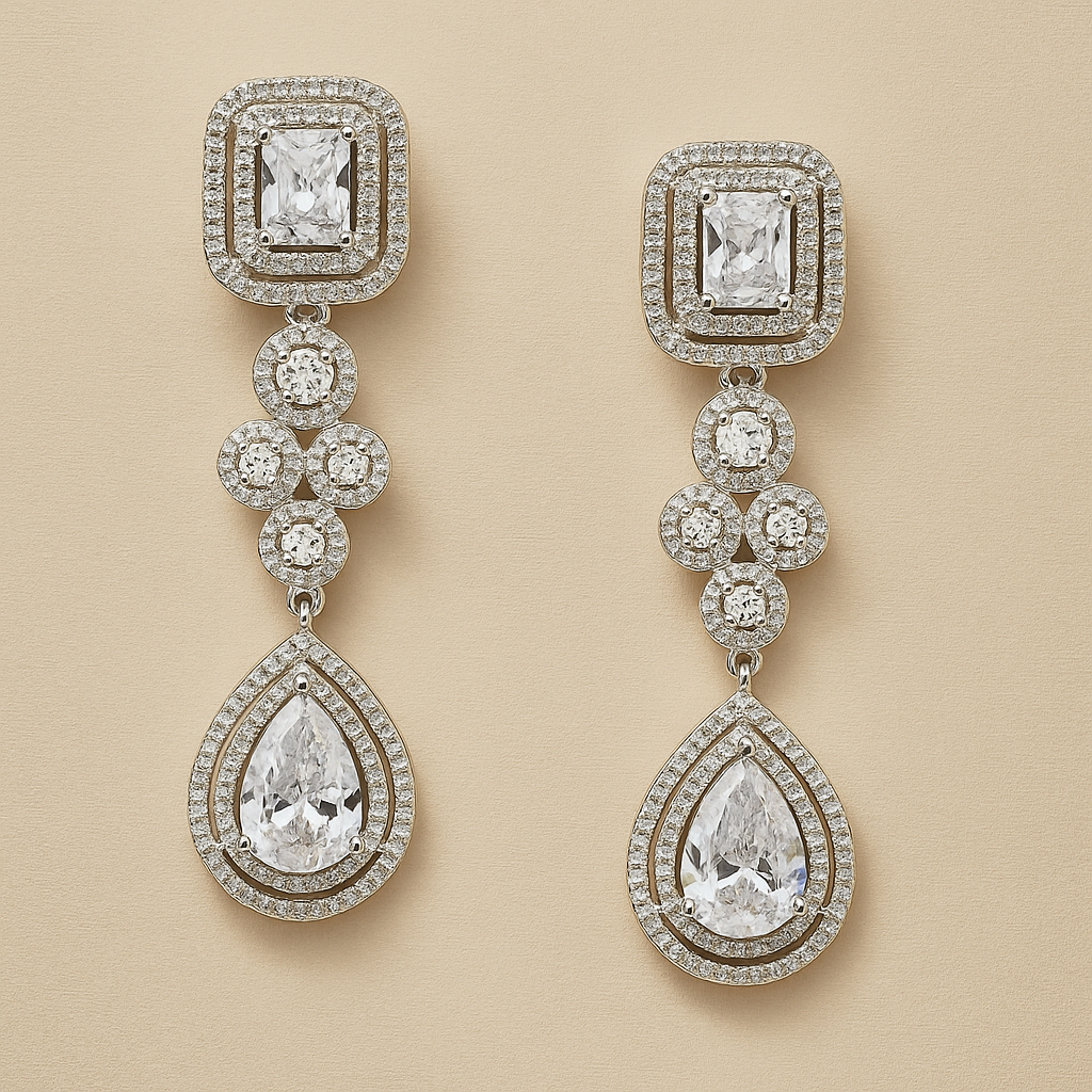 AD Glamorous Cubic Zirconia Statement Earrings – Luxury Teardrop Design