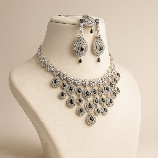 Luxury Crystal Statement Necklace Set with Black Stones