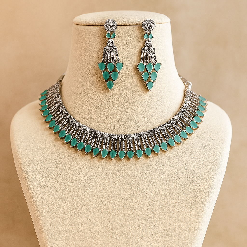 Crystal Necklace and Earring Set, Turquoise Blue Teardrop Stones