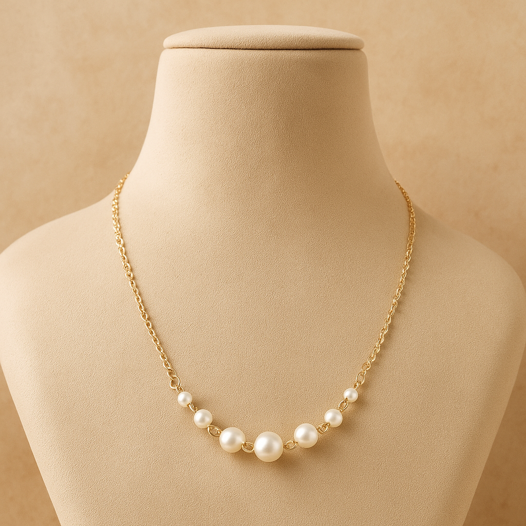 Silver-Tone Link Chain, White Faux Pearls