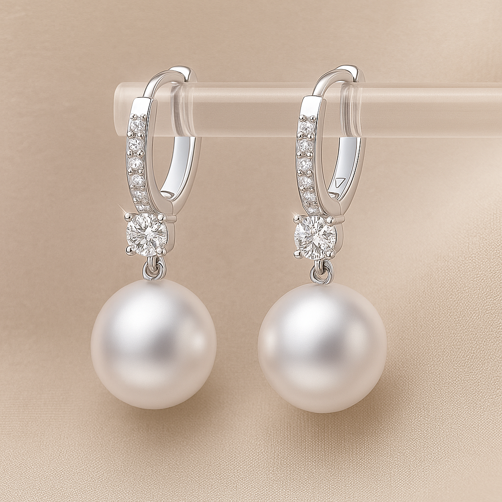 Silver Plated American Diamond Studded Contemporary Pearl Korean Drop Earrings