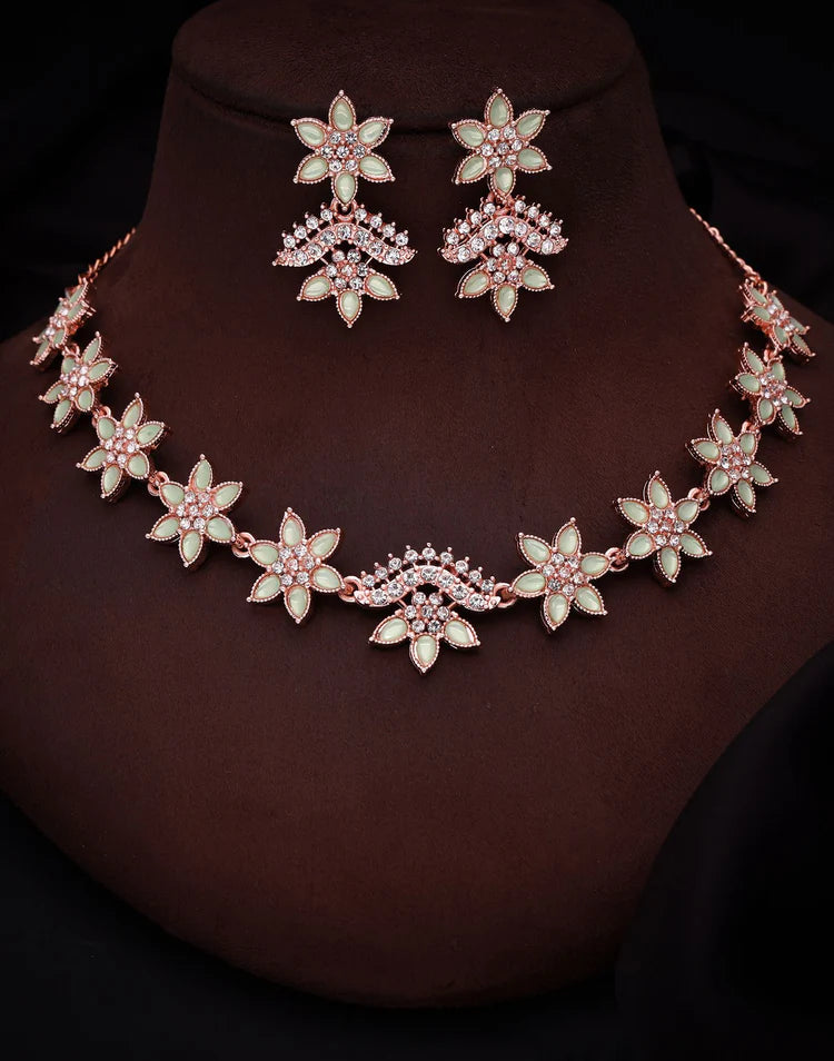 Green Rose Gold Choker Necklace Set