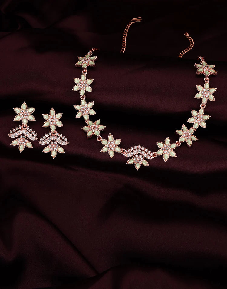 Green Rose Gold Choker Necklace Set