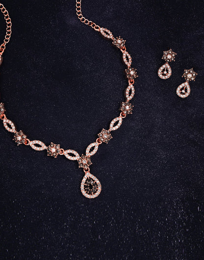 Grey Rose Gold Choker Necklace Set