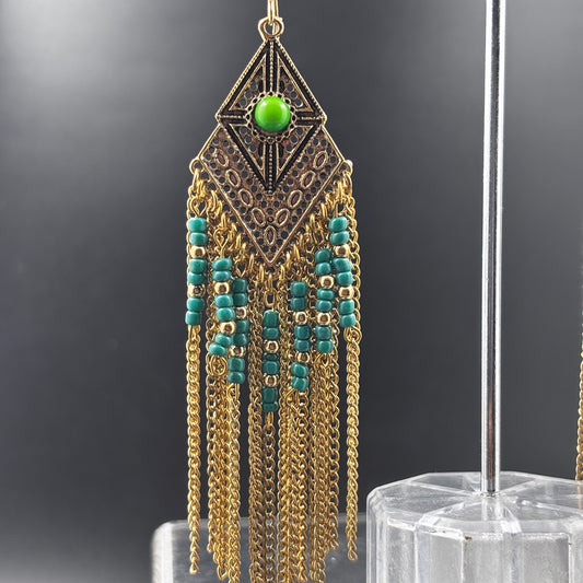 Gold Plated Bohemian Acrylic Beads With Chain Dangle Earring