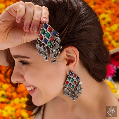 Artisanal Diamond-Patterned Enamel Earrings