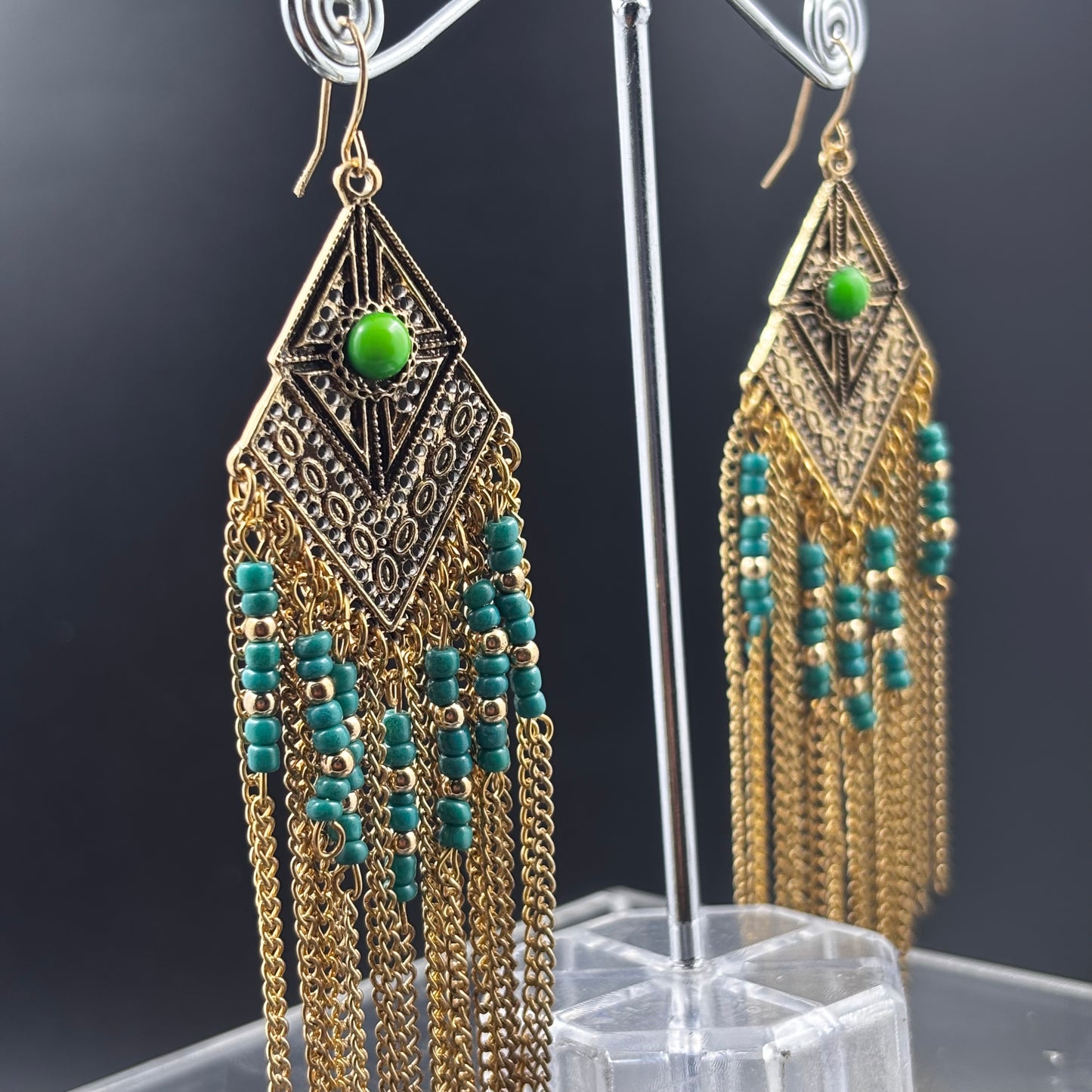 Gold Plated Bohemian Acrylic Beads With Chain Dangle Earring