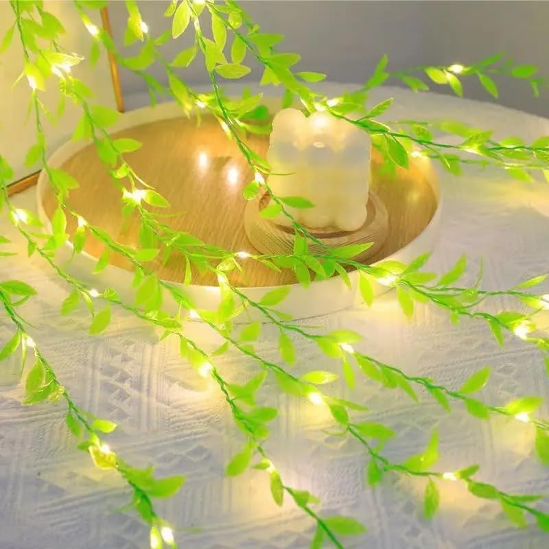 Artificial Leaf Curtain Led String Light,200 LEDs,8 Modes,Remote Control,Adjustable Brightness,Ac Plug - for Home (Warm White,3X2 Meter) - Copper