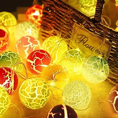 Crack Ball LED String Light 10 LED 3 Meter Warm White Fairy String Light for Indoor Outdoor Diwali Decoration Light Plug-in(Warm White)