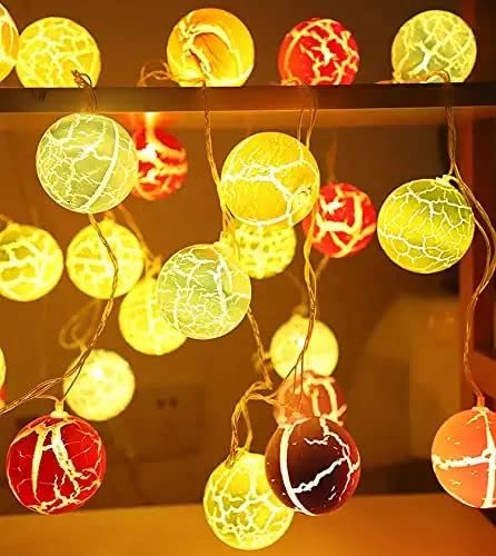 Crack Ball LED String Light 10 LED 3 Meter Warm White Fairy String Light for Indoor Outdoor Diwali Decoration Light Plug-in(Warm White)