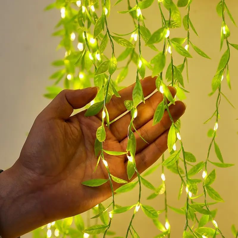 Artificial Leaf Curtain Led String Light,200 LEDs,8 Modes,Remote Control,Adjustable Brightness,Ac Plug - for Home (Warm White,3X2 Meter) - Copper