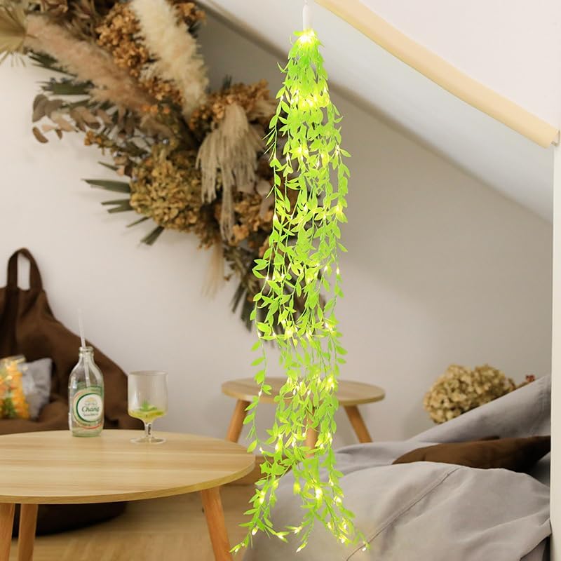 Artificial Leaf Curtain Led String Light,200 LEDs,8 Modes,Remote Control,Adjustable Brightness,Ac Plug - for Home (Warm White,3X2 Meter) - Copper