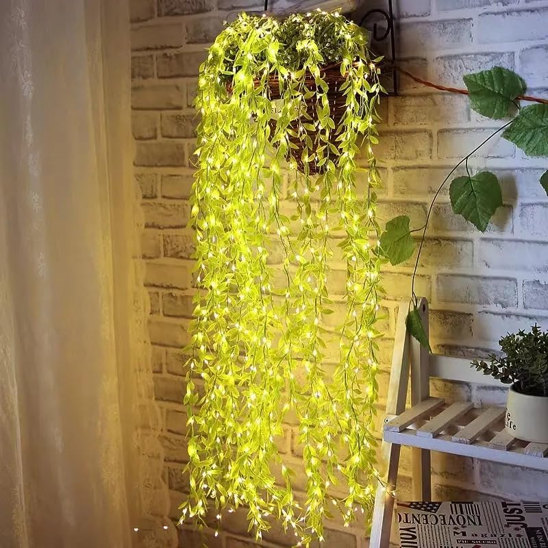 Artificial Leaf Curtain Led String Light,200 LEDs,8 Modes,Remote Control,Adjustable Brightness,Ac Plug - for Home (Warm White,3X2 Meter) - Copper