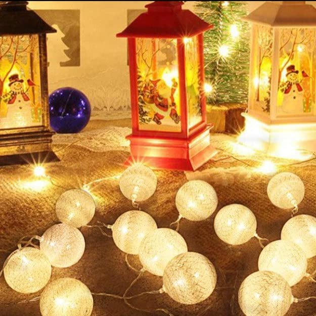 Cotton Ball LED String Light 10 LED 3 Meter Warm White Fairy String Light for Indoor Outdoor Diwali Decoration Light Plug-in (Warm White)