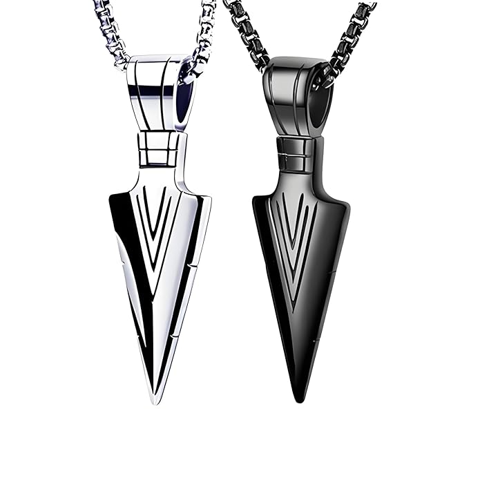 Arrowhead Pendant Necklace Cool Stainless Steel Spear Point Jewelry for Men Pharaoh's Spear Arrow Titanium Steel Necklace Unique Rock Hip Hop Spear Point Arrowhead Pendant Necklace Trendy Domineering