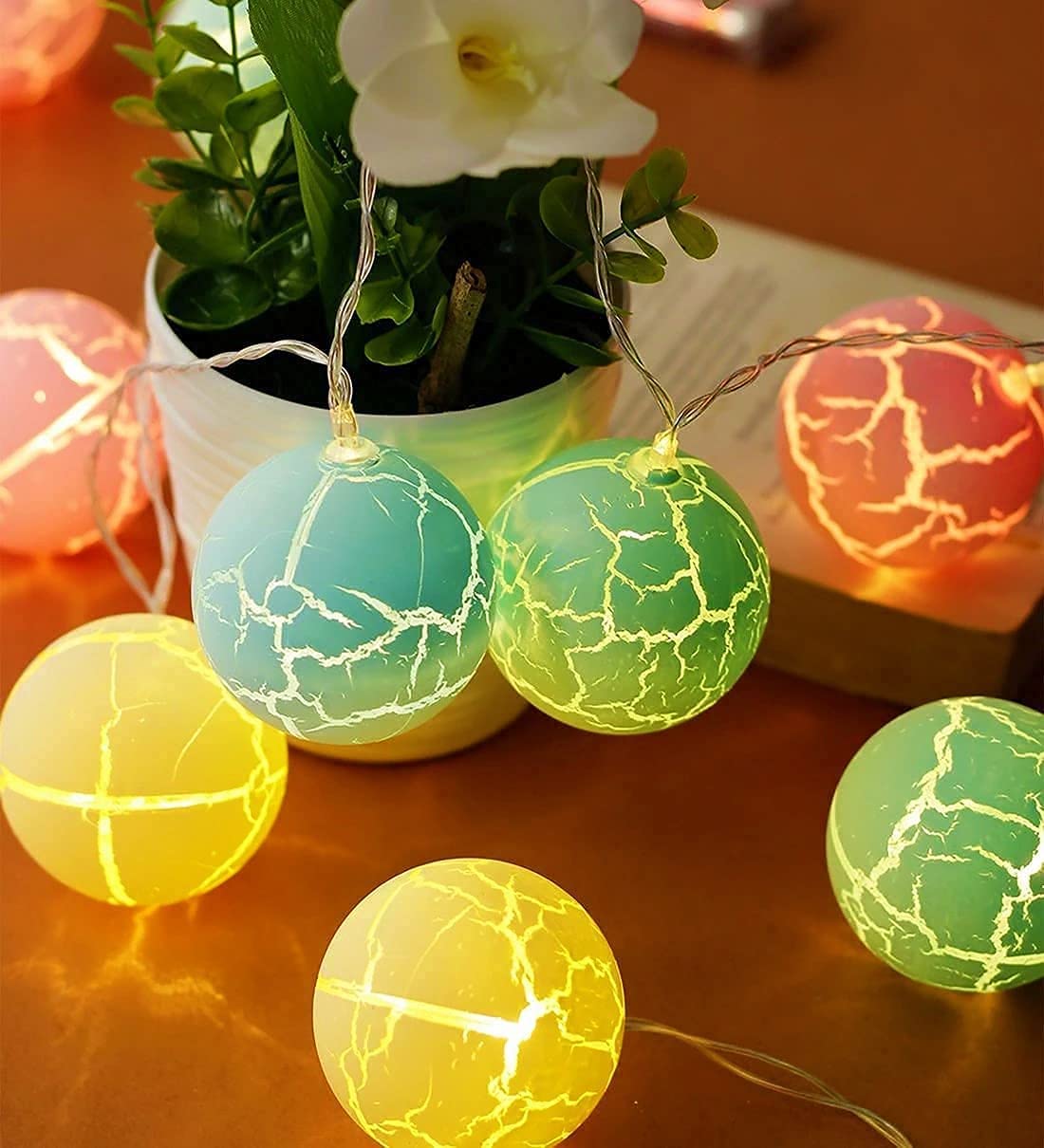 Crack Ball LED String Light 10 LED 3 Meter Warm White Fairy String Light for Indoor Outdoor Diwali Decoration Light Plug-in(Warm White)