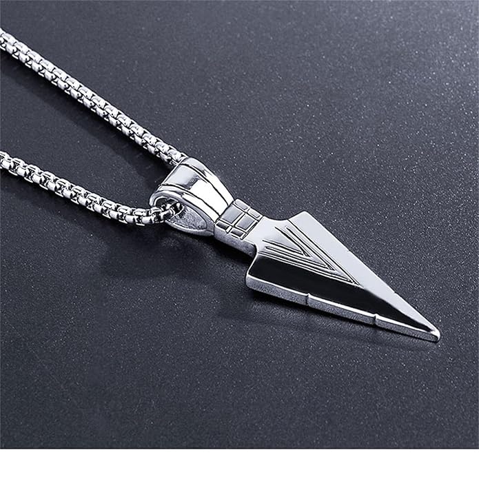 Arrowhead Pendant Necklace Cool Stainless Steel Spear Point Jewelry for Men Pharaoh's Spear Arrow Titanium Steel Necklace Unique Rock Hip Hop Spear Point Arrowhead Pendant Necklace Trendy Domineering