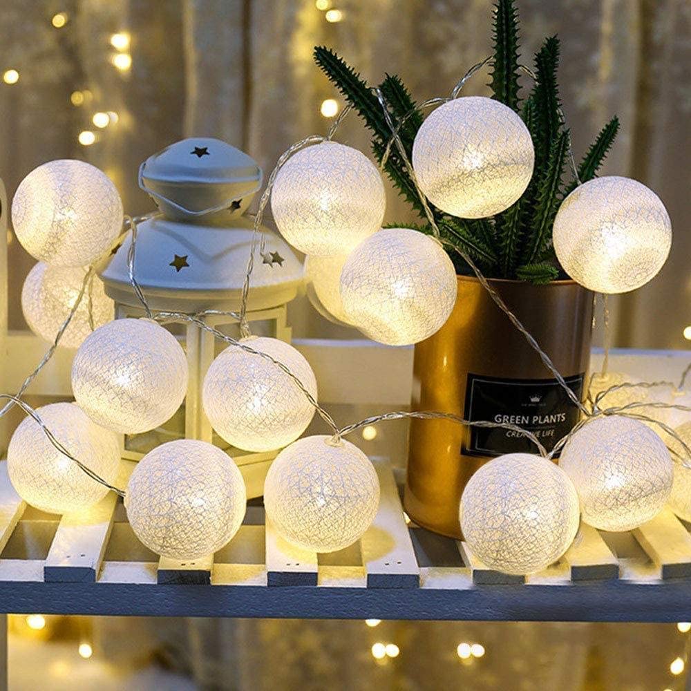 Cotton Ball LED String Light 10 LED 3 Meter Warm White Fairy String Light for Indoor Outdoor Diwali Decoration Light Plug-in (Warm White)