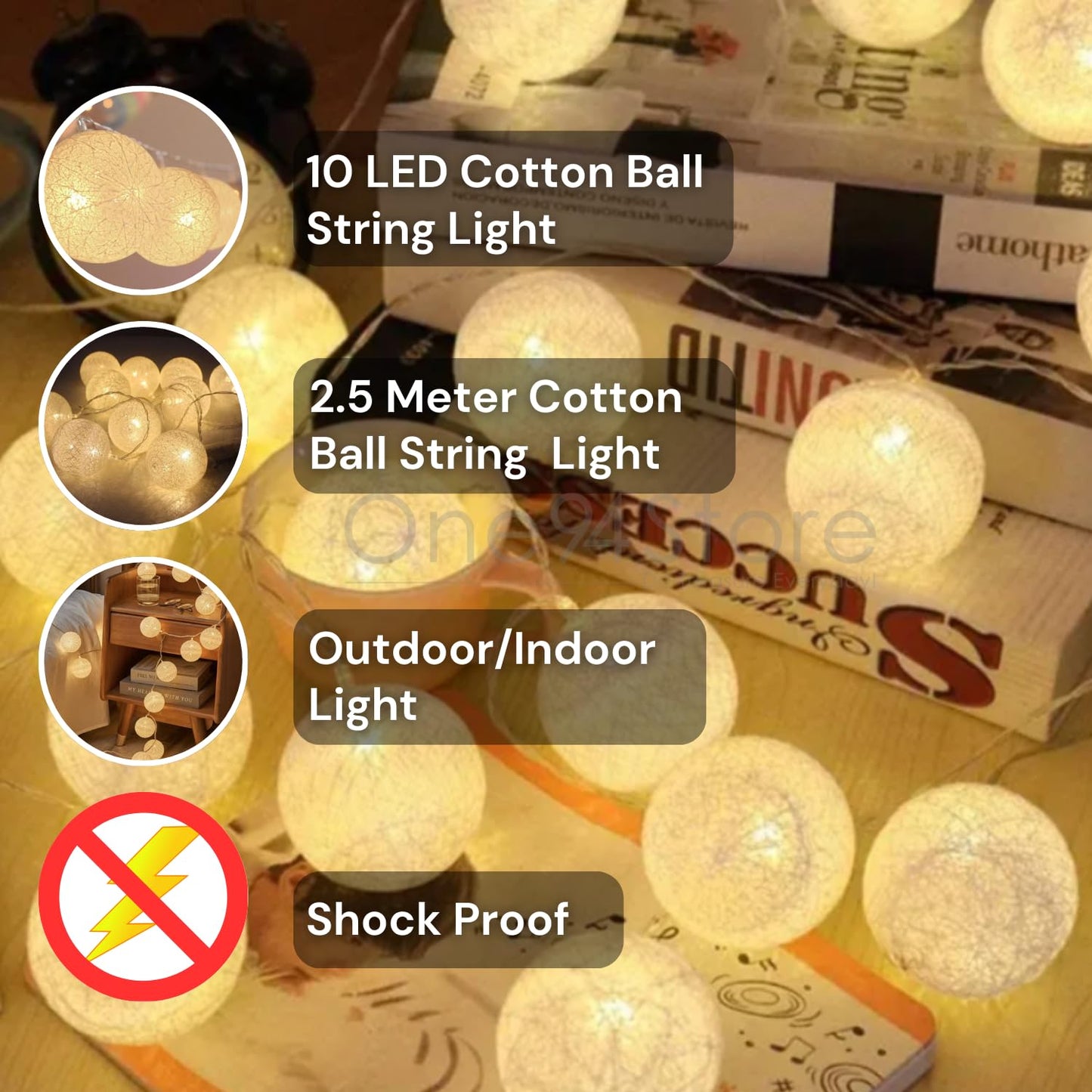 Cotton Ball LED String Light 10 LED 3 Meter Warm White Fairy String Light for Indoor Outdoor Diwali Decoration Light Plug-in (Warm White)