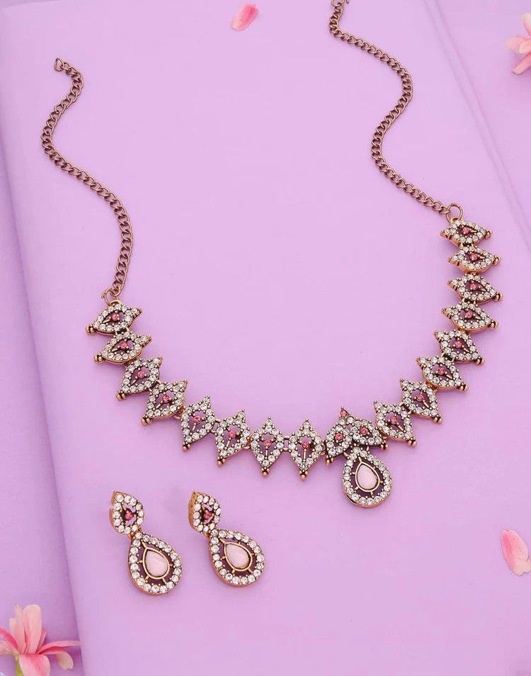 Baby Pink Gold Choker Necklace Set