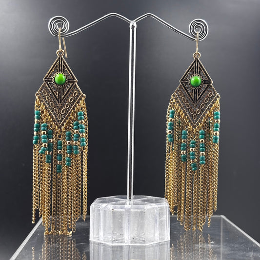 Gold Plated Bohemian Acrylic Beads With Chain Dangle Earring