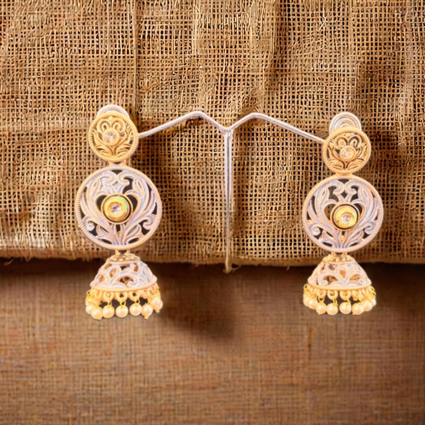Gold Plated Pink Meena Dangler Jhumki Earrings for Women