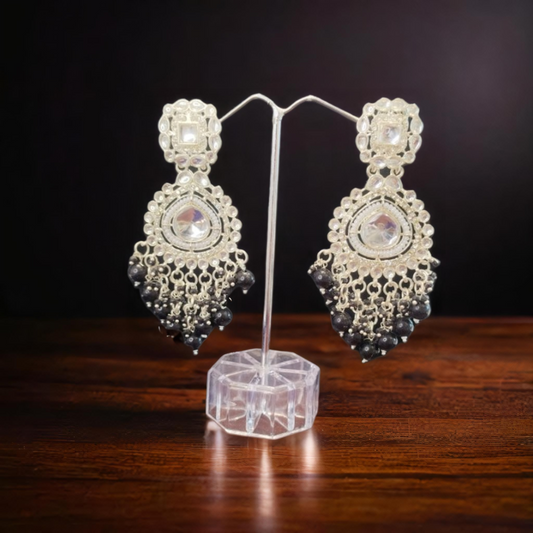 Black Silver Polish Dangle Earring