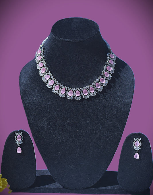 Baby pink American diamonds necklace