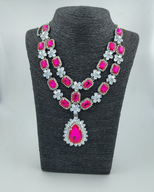 Elegant Pink Crystal Necklace Set – Luxury Bridal Jewelry