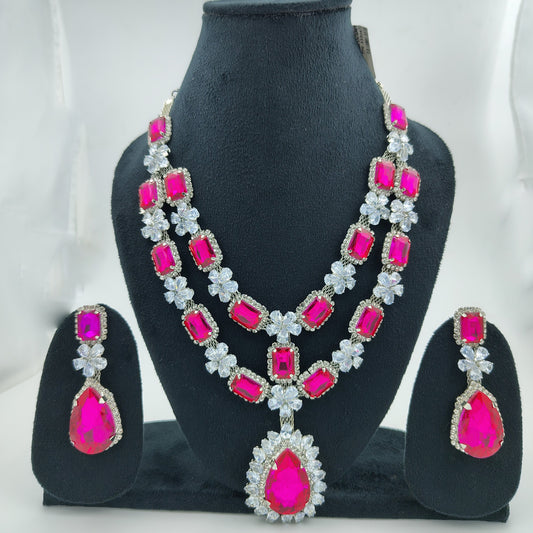 Elegant Pink Crystal Necklace Set – Luxury Bridal Jewelry
