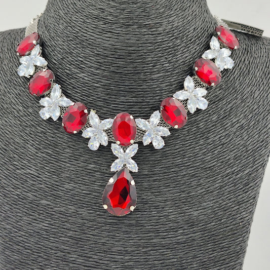 Elegant Crystal Necklace Set - Stunning Purple & Silver Jewelry