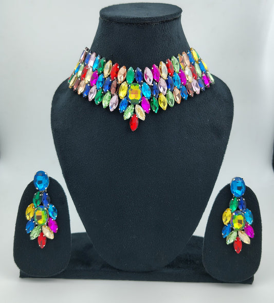 Vibrant Multicolor Crystal Necklace Set - Statement Jewelry