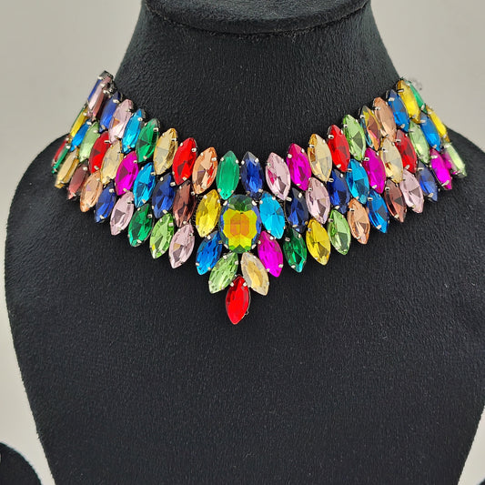Vibrant Multicolor Crystal Necklace Set - Statement Jewelry