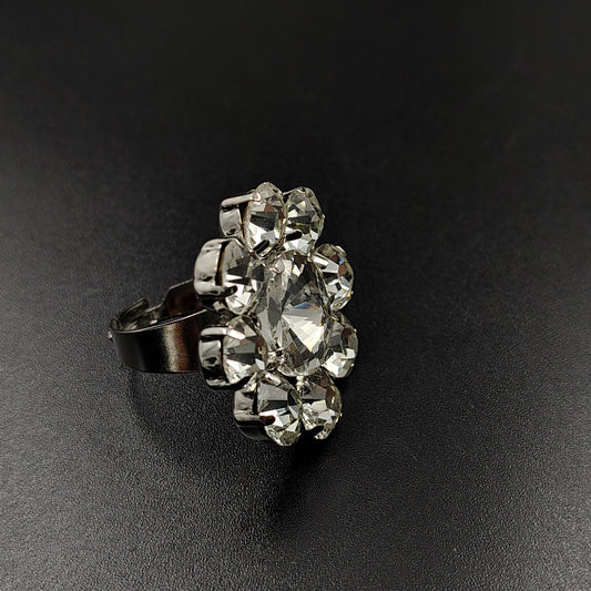 Crystal Statement Necklace and Earring Set, Floral Design, Blue and Clear Rhinestones, Vintage Style