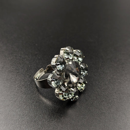 Crystal Flower Statement Bracelet, Purple and Grey Rhinestone Design, Elegant Evening Jewellery