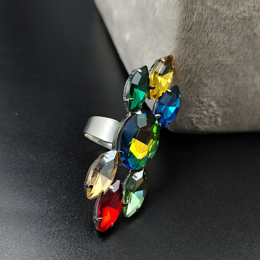 Multicoloured Crystal Statement Earrings, Marquise Cut Gems, Rainbow Drop Design, Fashion Jewellery