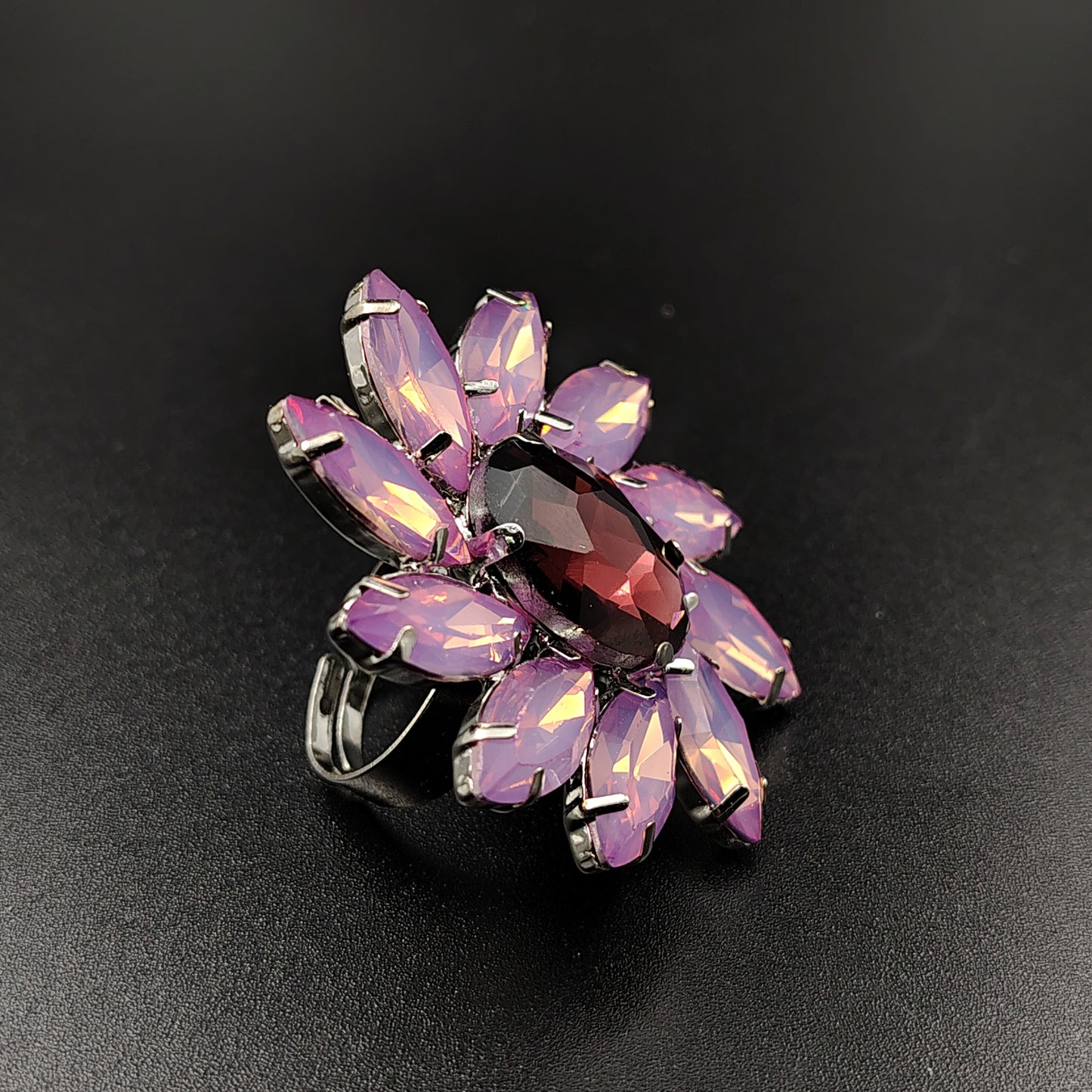 Crystal Flower Statement Necklace, Purple Iridescent Petals