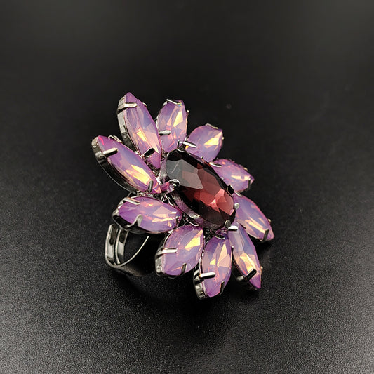 Crystal Flower Statement Necklace, Purple Iridescent Petals