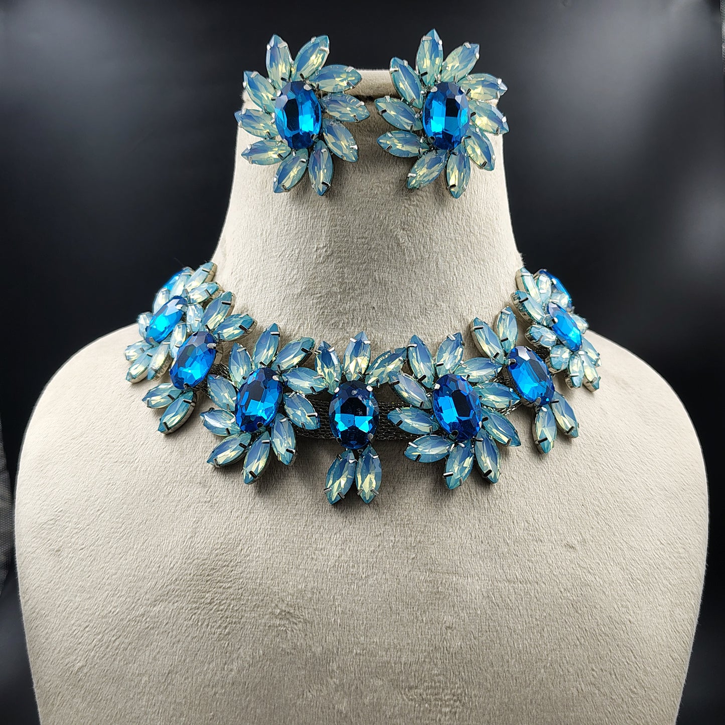 Crystal Flower Statement Necklace, Purple Iridescent Petals