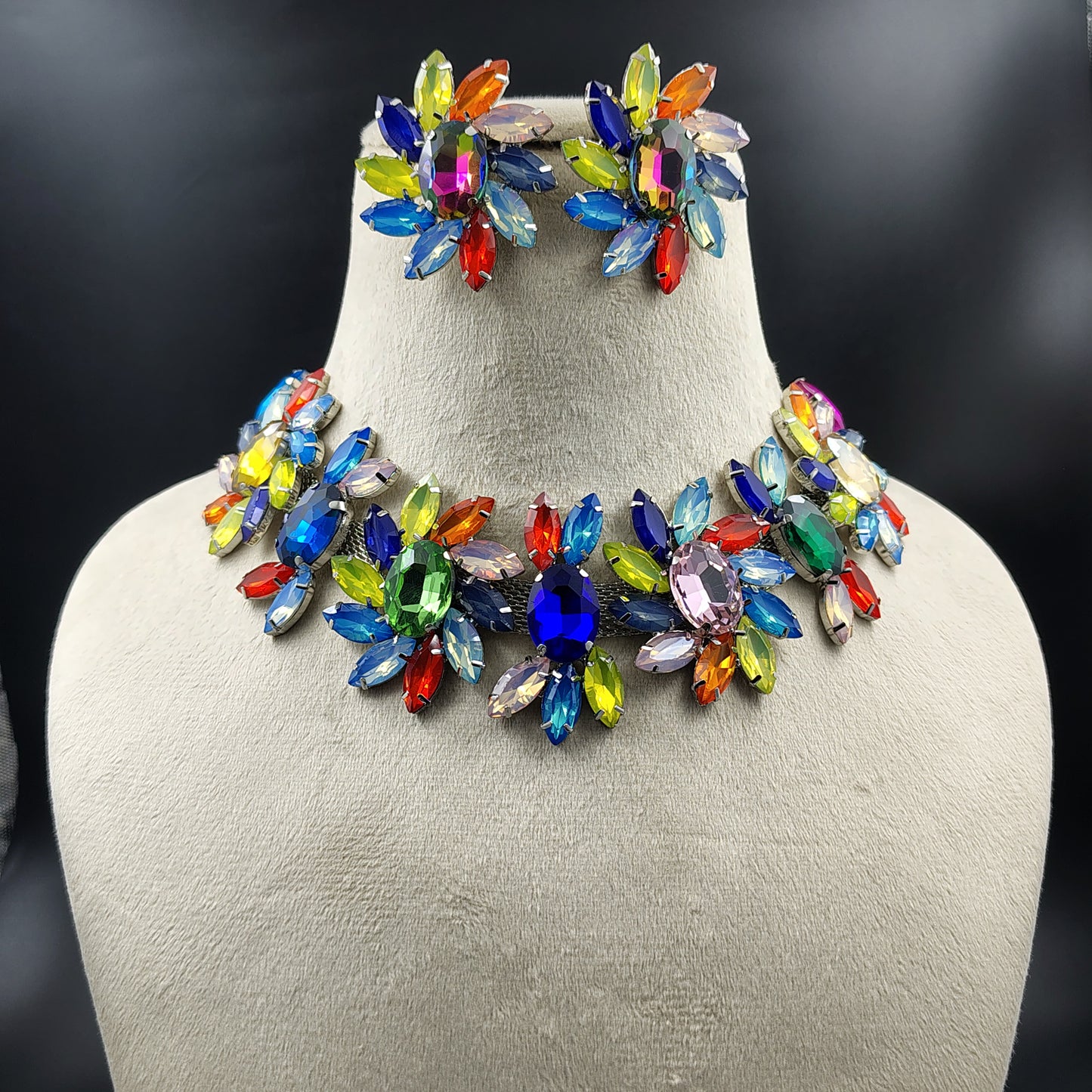Crystal Flower Statement Necklace, Purple Iridescent Petals